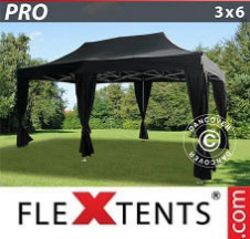 Tenda Dobrável FleXtents PRO 3x6m Preto, inclui 6 cortinas decorativas
