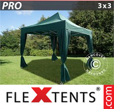 Tenda Dobrável FleXtents PRO 3x3m, inclui 4 cortinas de canto, Verde - Comprar já!