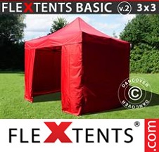 Tenda Dobrável FleXtents Basic 3x3m Vermelho, incl. 4 paredes laterais