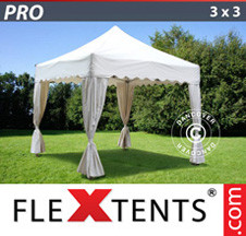 Tenda Dobrável FleXtents PRO Wave 3x3m Branca, incl. 4 cortinas decorativas - Comprar já!