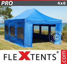 Tenda Dobrável FleXtents PRO 4x6m Azul, incl. 8 paredes laterais - Comprar já!