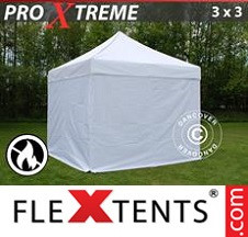 Tenda Dobrável FleXtents Pro Xtreme 3x3m Branco, Retardador de chamas, incl. 4...