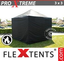 Tenda Dobrável FleXtents Pro Xtreme 3x3m Preto, Retardador de chamas, incl. 4...