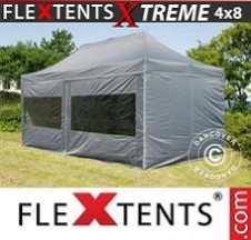 Tenda Dobrável FleXtents Pro Xtreme 4x8m Cinza, incl. 6 paredes laterais